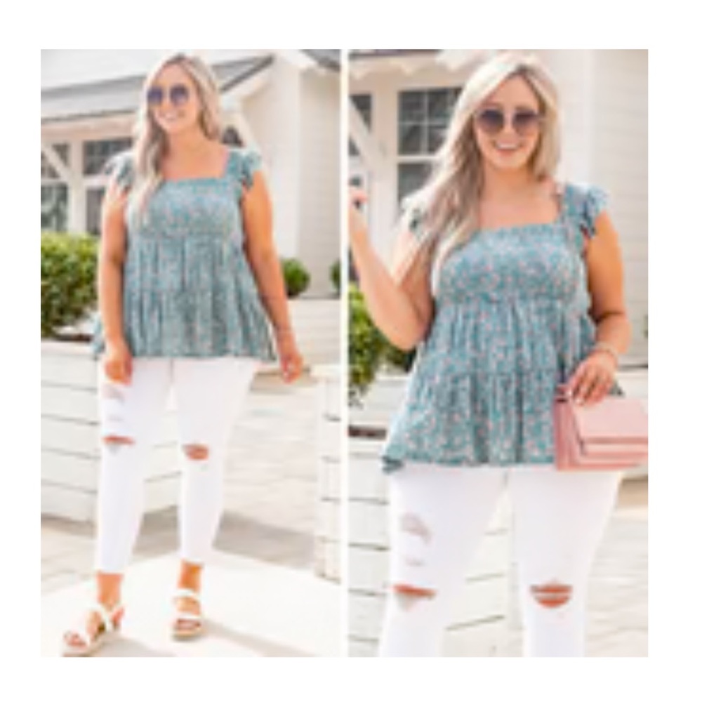 Chic Soul Floral Ruffle Sleeve Top